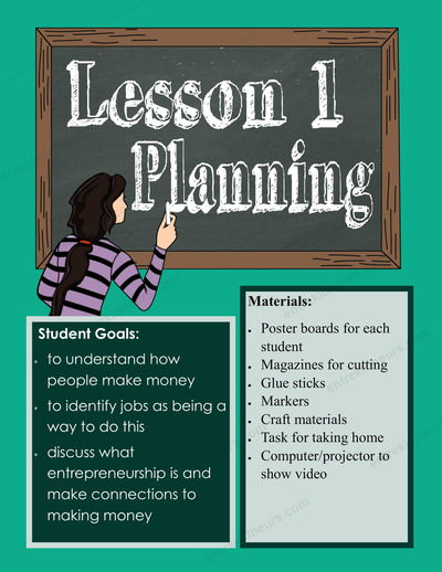 Teacher Guide Lesson 1 planning page with the student goals and the list of materials to gather